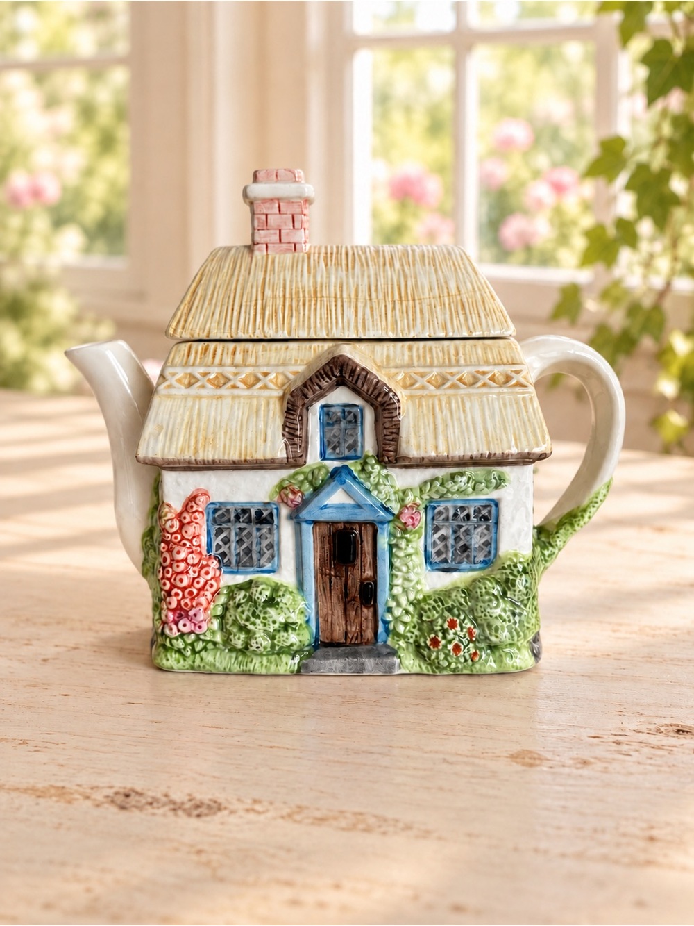 English Cottage House Ceramic Teapot